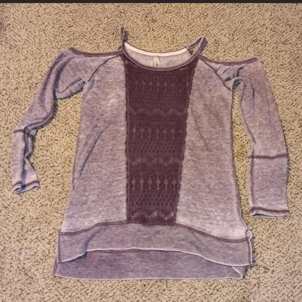 Vanity eggplant sweatshirt with cut out shoulders